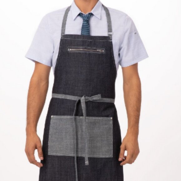 NWT Chef Works Indigo Blue Manhattan Bib Apron - Unisex - Picture 1 of 13